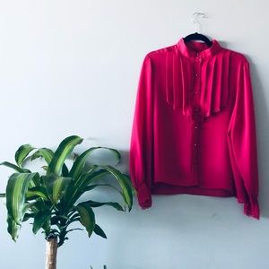 Vintage Magenta Button Down with Lace Detail